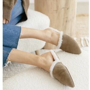 EEUC Jenni Kayne Shearling Lined Mules- in Laurel - Dark Olive Size 40